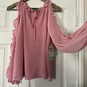 1. State Rose Pink Cold Shoulder Ruffle Sleeve Blouse NWT